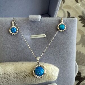 925 Sterling Silver Opal Necklace & Earrings Set